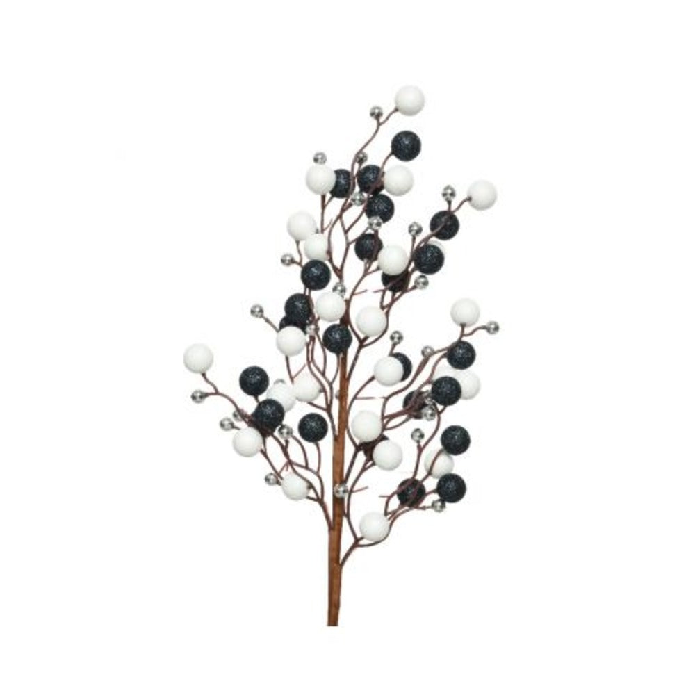 Decoris Spray Foam Berry Branch with Glitter 60cm - Blue and White