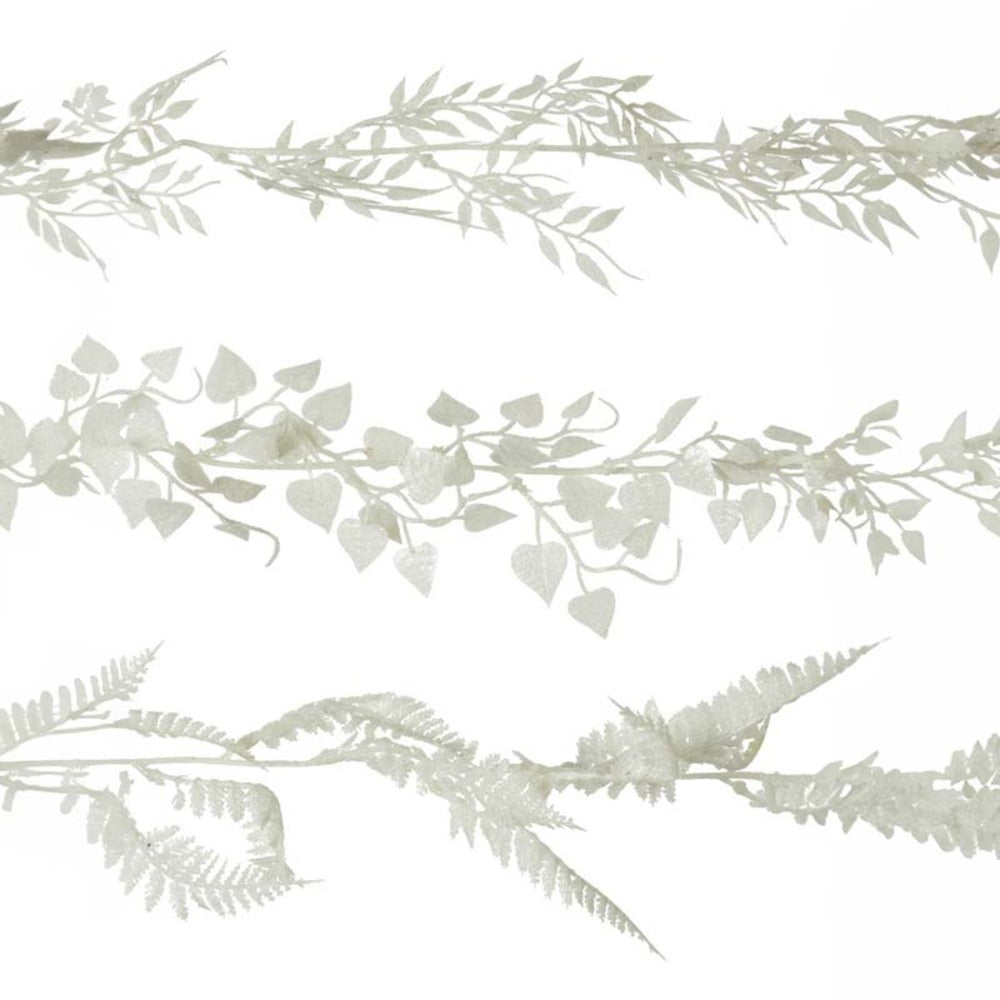 Everlands Leaf Garland with Glitter - White