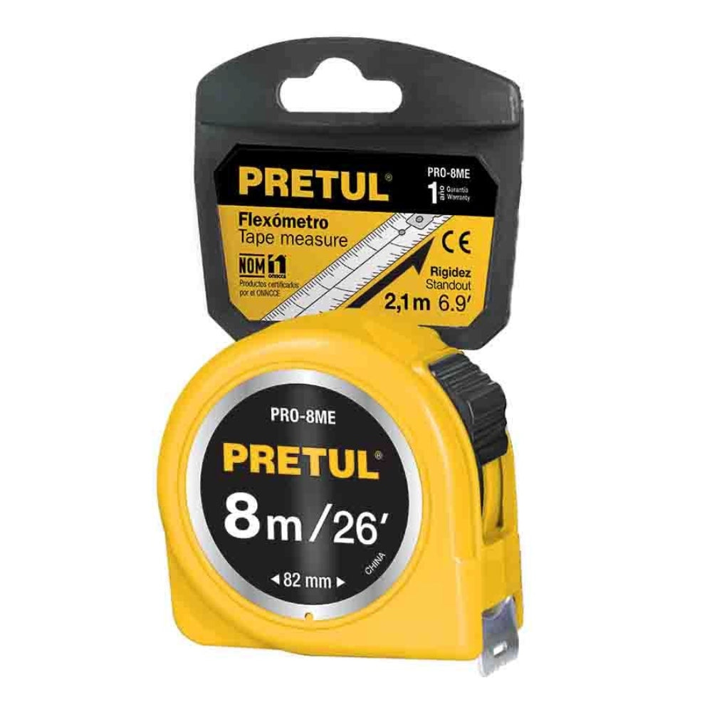 Pretul Measuring Tape 8m - Yellow