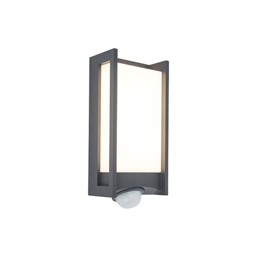 Lutec Qubo Wall Light 14W with Integrated Led and Motion Sensor 3000K - Dark Grey