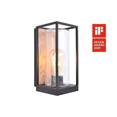 Lutec Flair Wall Light 40W with E27 Socket - Matt Black with Wooden Back and Clear Glass