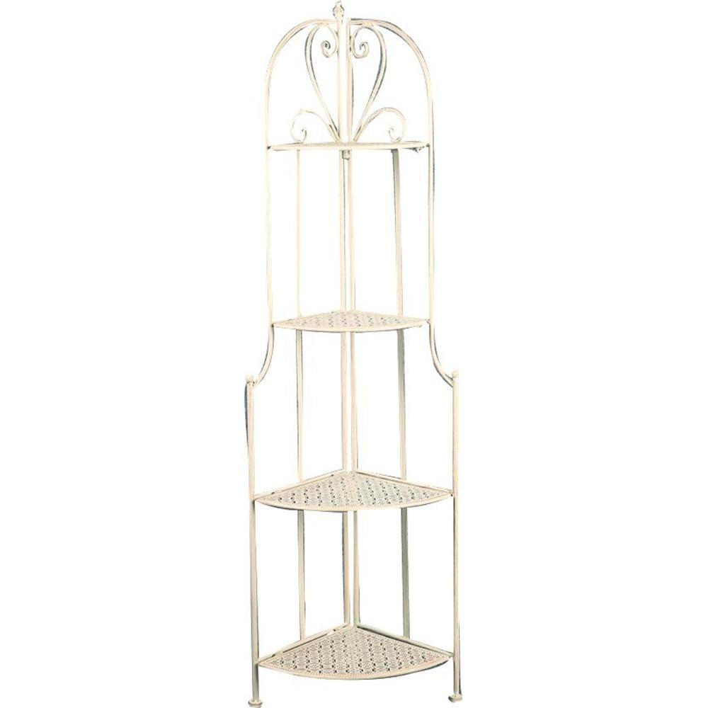 Vigor Mika Wrought Iron Corner 3 Tiers Shelf - White