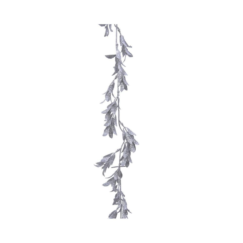 Decoris Plastic Leaf Garland with Glitter - Silver