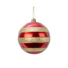 Decoris Shatterproof Bauble with Gold Stripes 8cm - Red