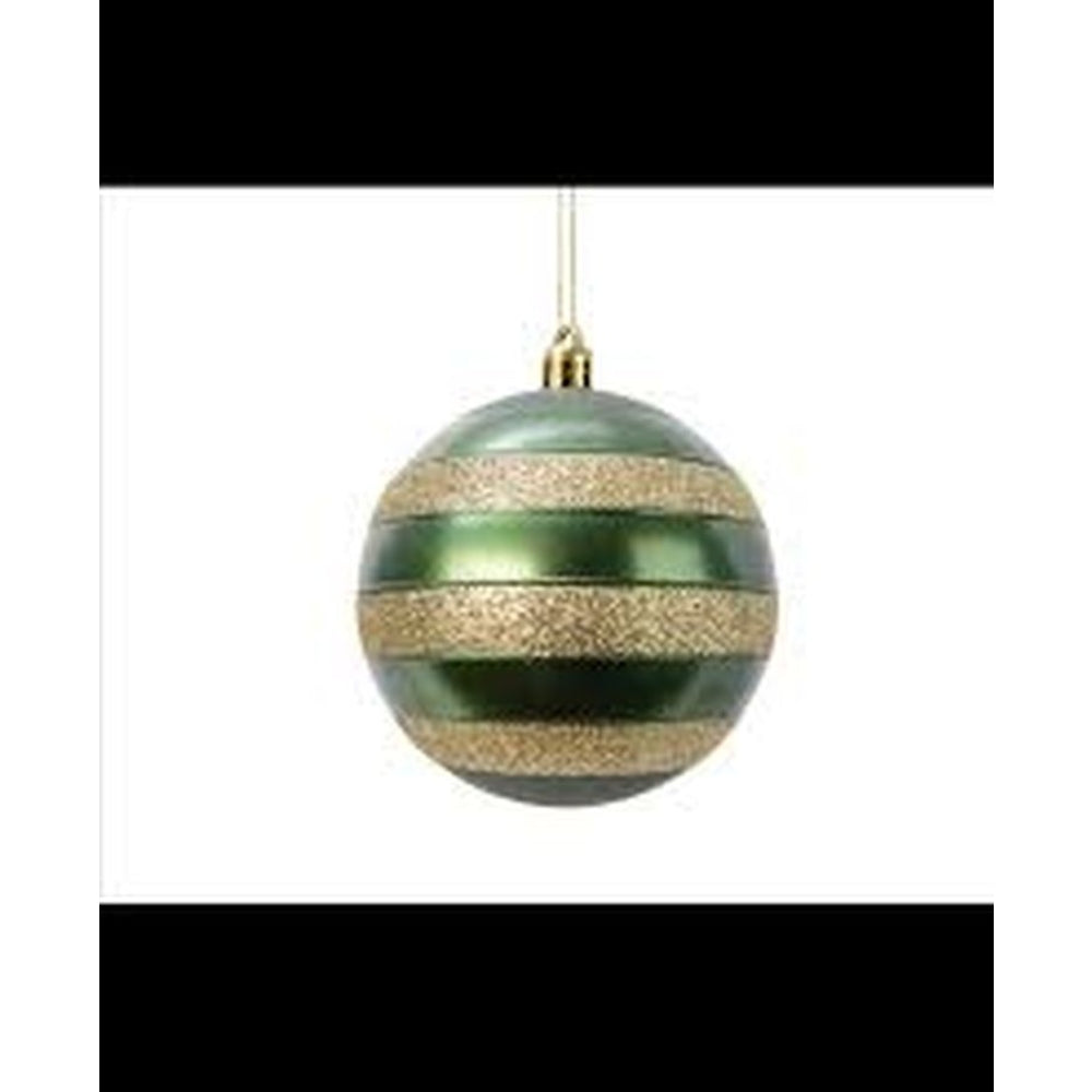 Decoris Shatterproof Bauble with Gold Stripe 8cm - Fir Green