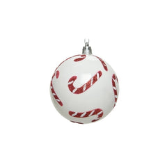 Decoris Shatterproof Bauble with Candy Cane 8cm - White