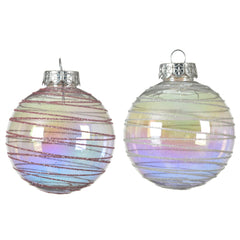 Decoris Shatterproof Bauble with Glitter Stripes 8cm - Iris/Transparent