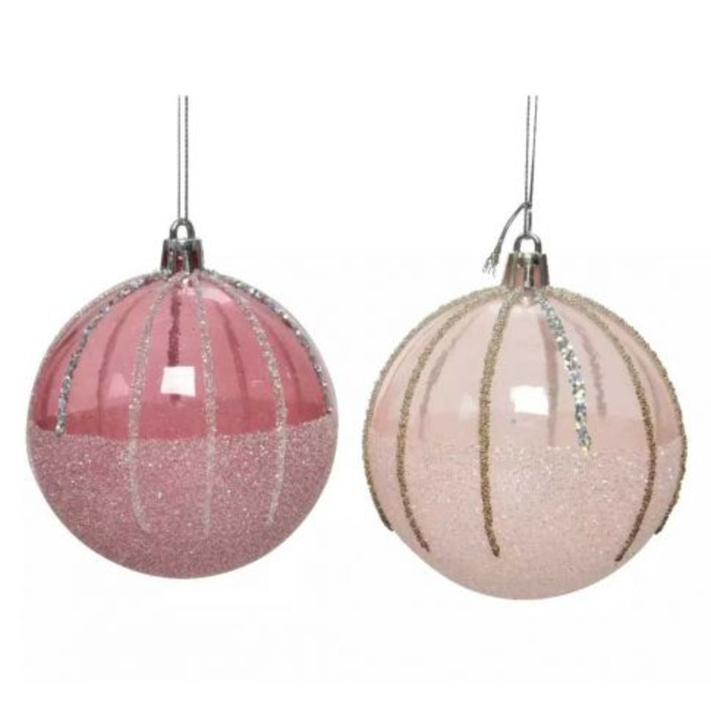 Decoris Shatterproof Bauble with Glitter 8cm - 2 Assorted Shades of Pink