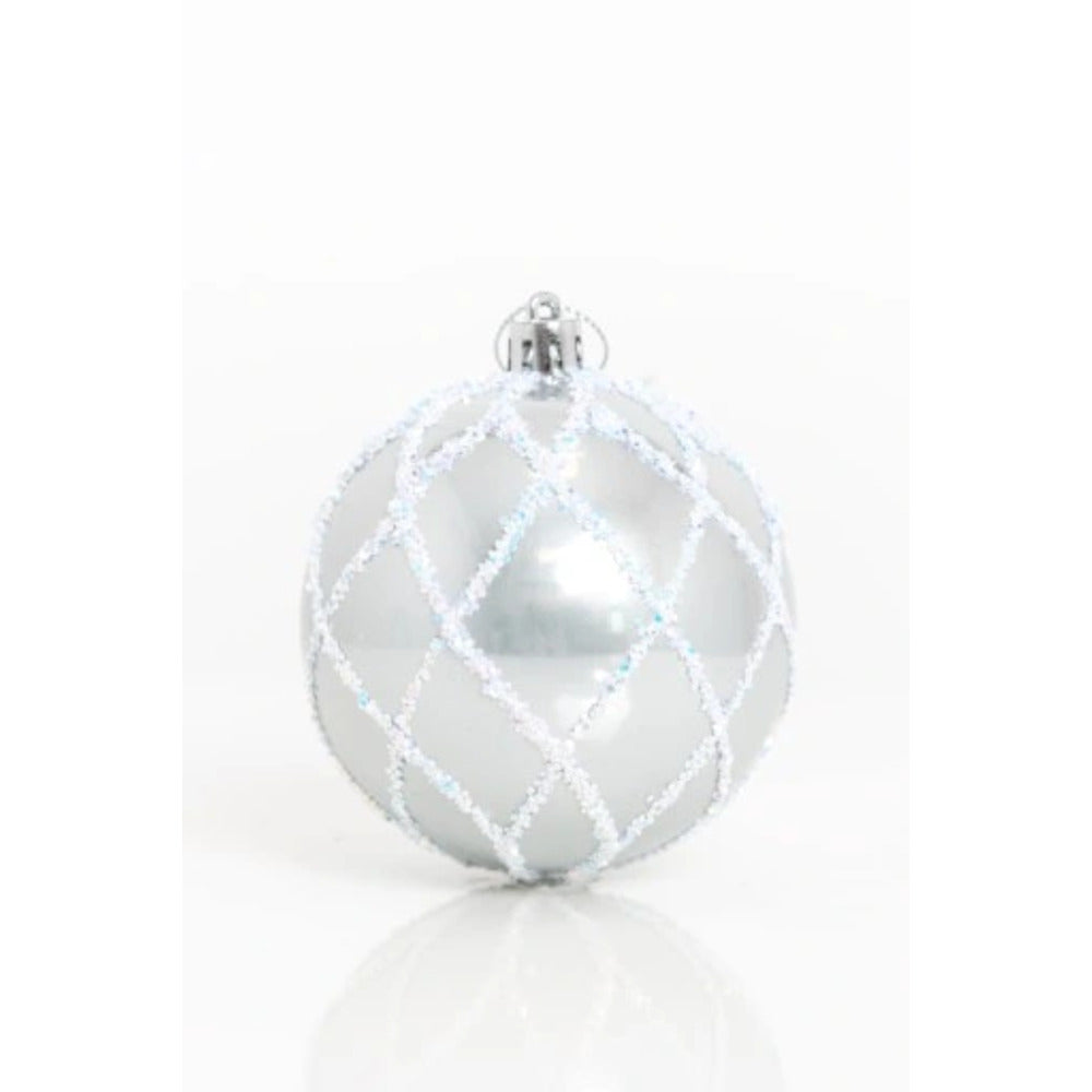 Decoris Shatterpoof Bauble Checked with Iris Glitter 8cm - Silver