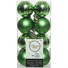 Decoris Shatterproof Baubles Box of 16 Pieces 4cm - Mistletoe Green