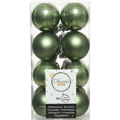 Decoris Shatterproof Baubles Box of 16 Pieces 4cm - Moss Green