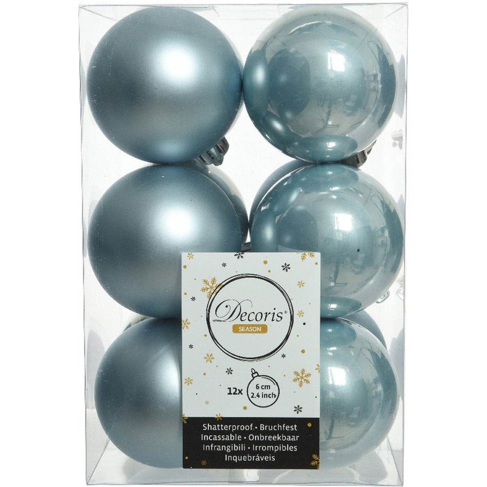 Decoris Shatterproof Baubles Box of 12 Pieces 6cm - Misty Blue