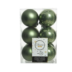 Decoris Shatterproof Baubles Box of 12 Pieces 6cm - Moss Green