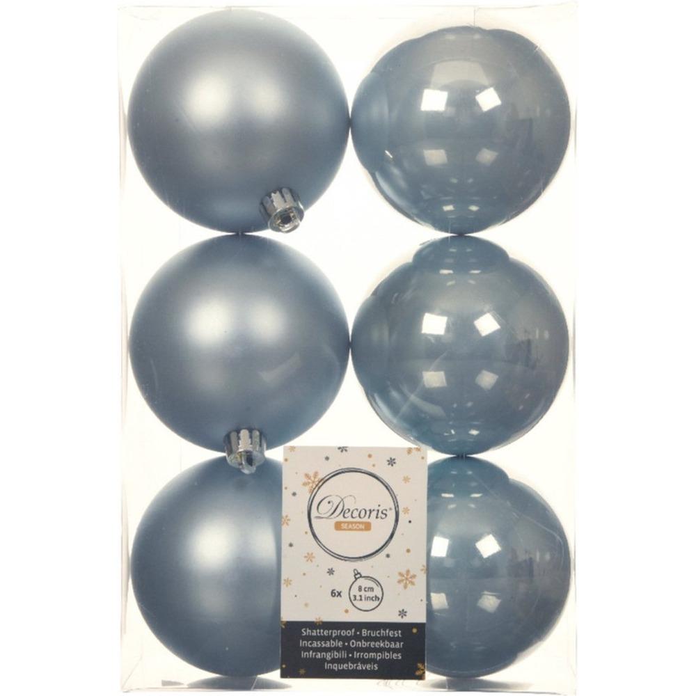 Decoris Shatterproof Baubles Box of 6 Pieces 8cm - Light Blue