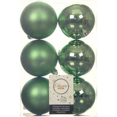 Decoris Shatterproof Baubles Box of 6 Pieces 8cm - Mistletoe Green