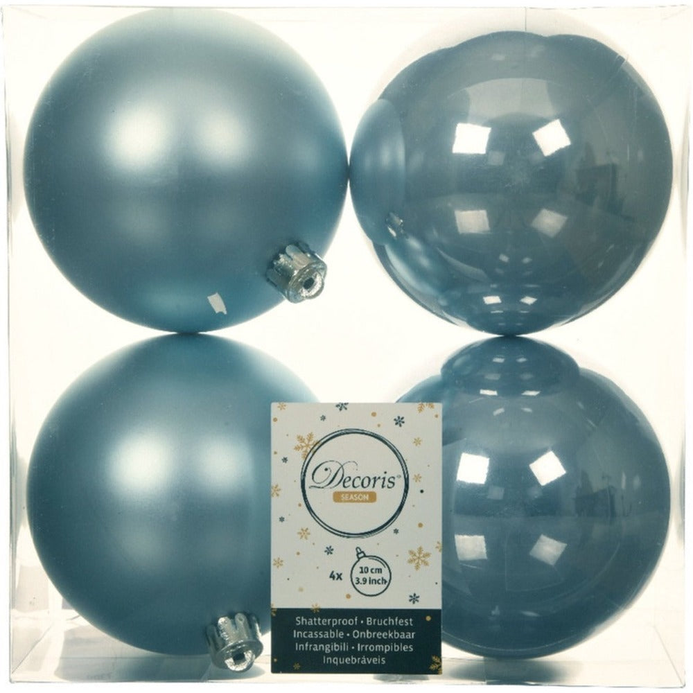 Decoris Shatterproof Baubles Box of 4 Pieces 10cm - Light Blue