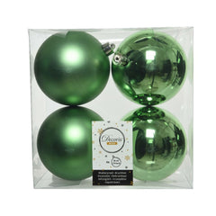 Decoris Shatterproof Baubles Box of 4 Pieces 10cm - Mistletoe Green