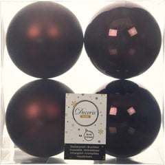 Decoris Shatterproof Baubles Box of 4 Pieces 10cm - Dark Brown