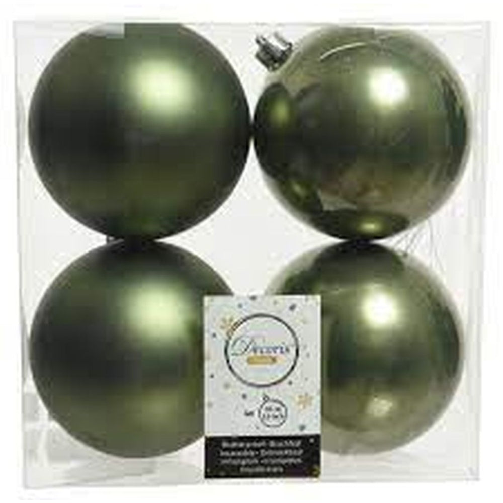 Decoris Shatterproof Baubles Box of 4 Pieces 10cm - Moss Green