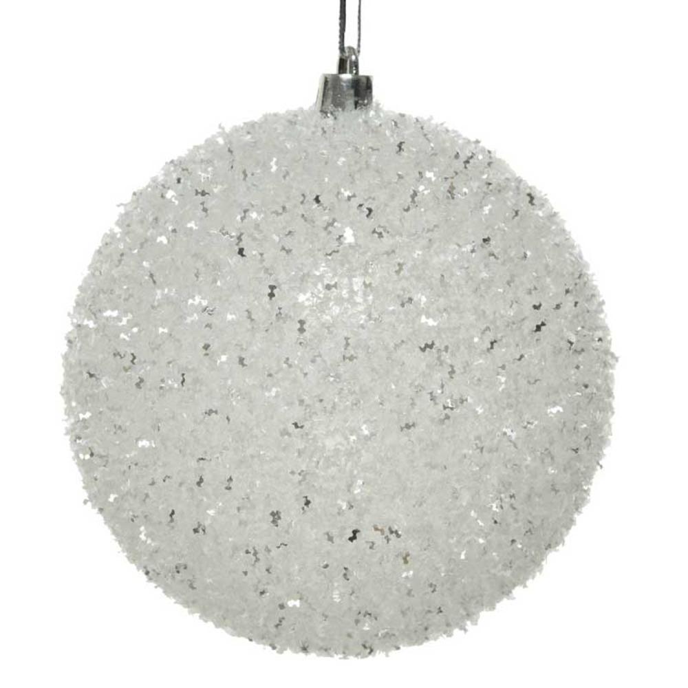 Decoris Shatterproof Bauble with Ice Finish 10cm - Transparent/ White