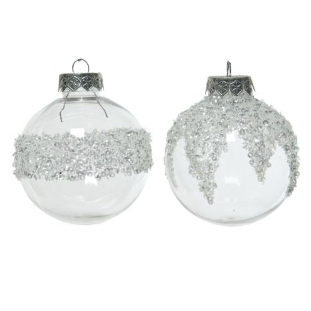 Decoris Shatterproof Bauble with Ice Finish 8cm - 2 Assorted Transparent