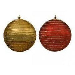 Decoris Shatterproof Bauble with Gold Lines 8cm - Red or Gold