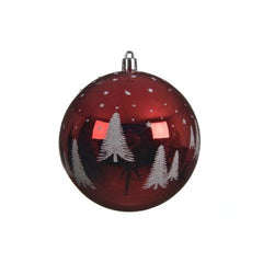 Decoris Shatterproof Bauble with Tree Design 8cm - Red