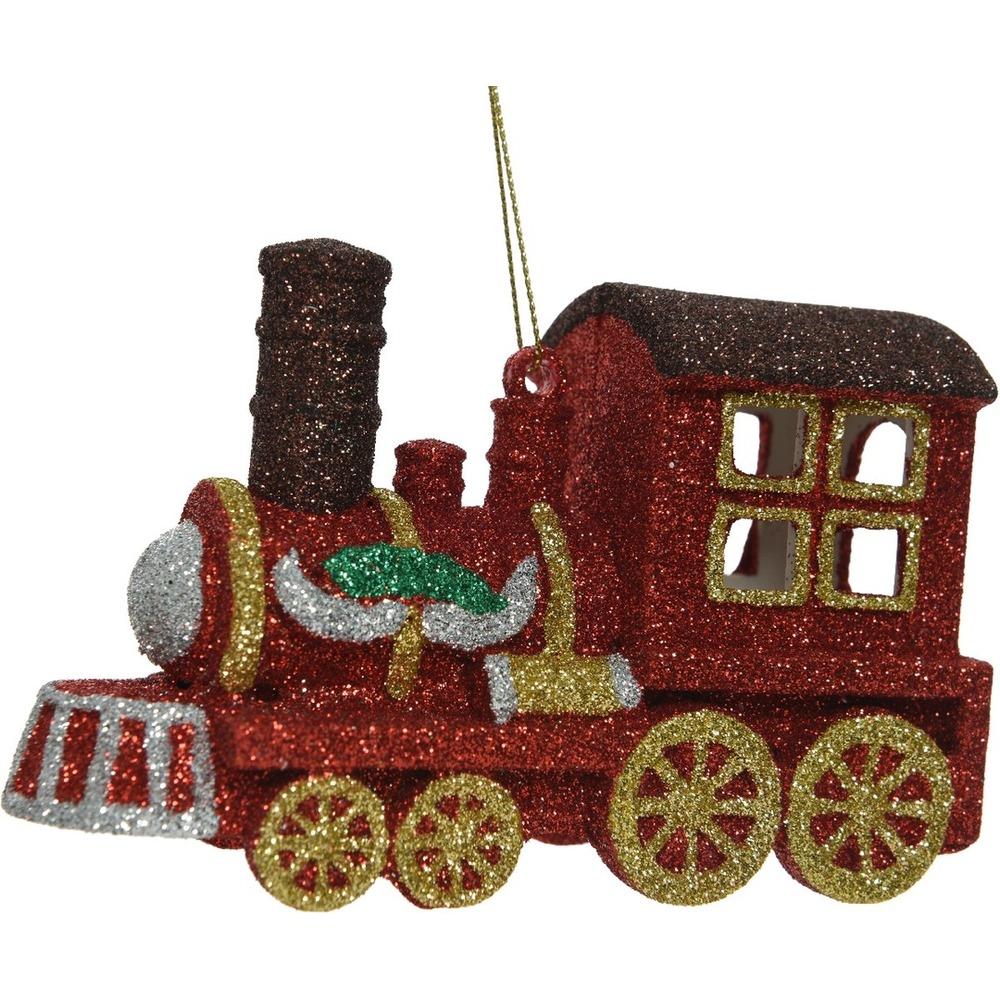 Decoris Hanging Plastic Train with Glitter 12cm