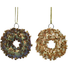 Decoris Hanging Plastic Donut with Glitter and Beads 4cm