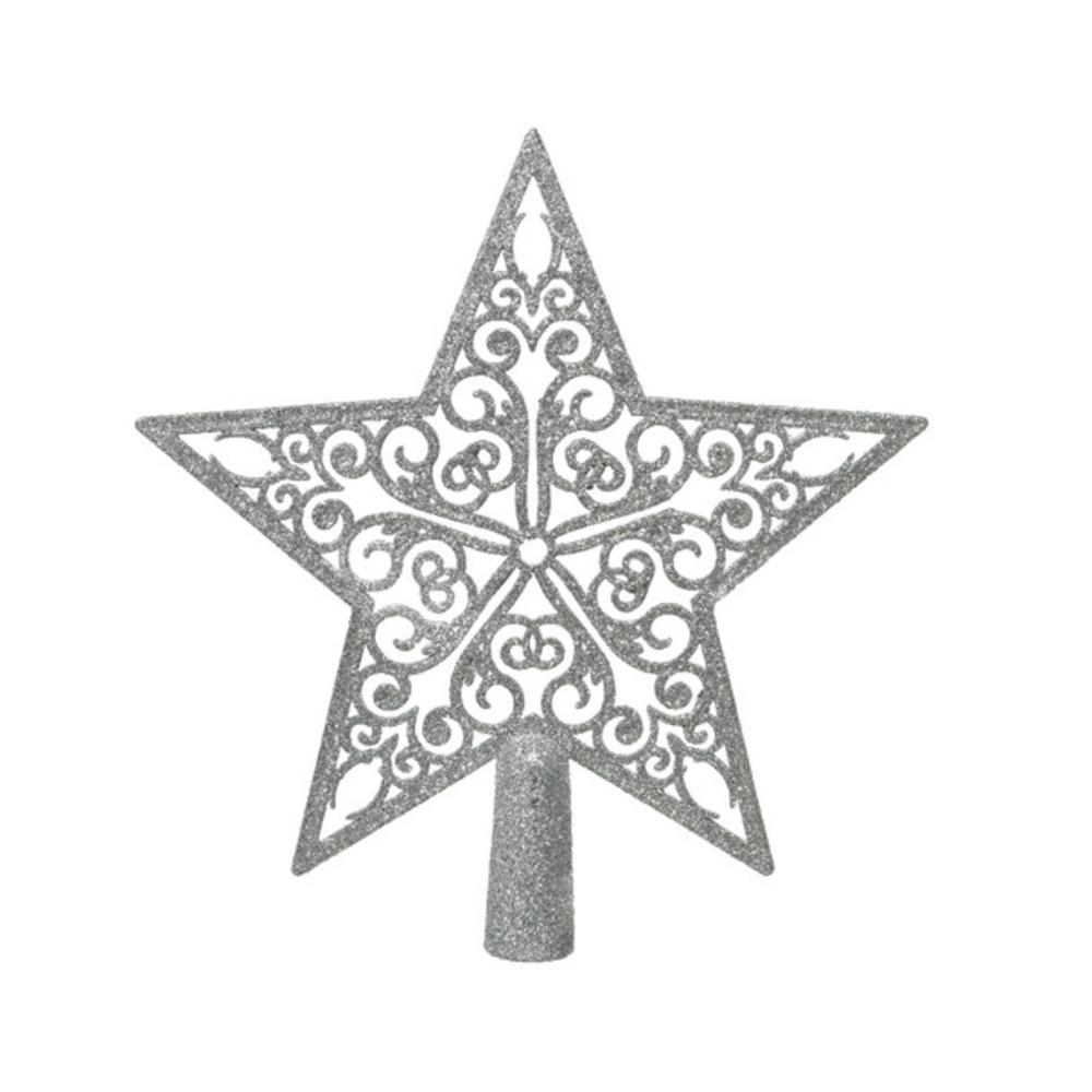 Decoris Shatterproof Hollow Star Tree Topper 21cm with Glitter - Silver
