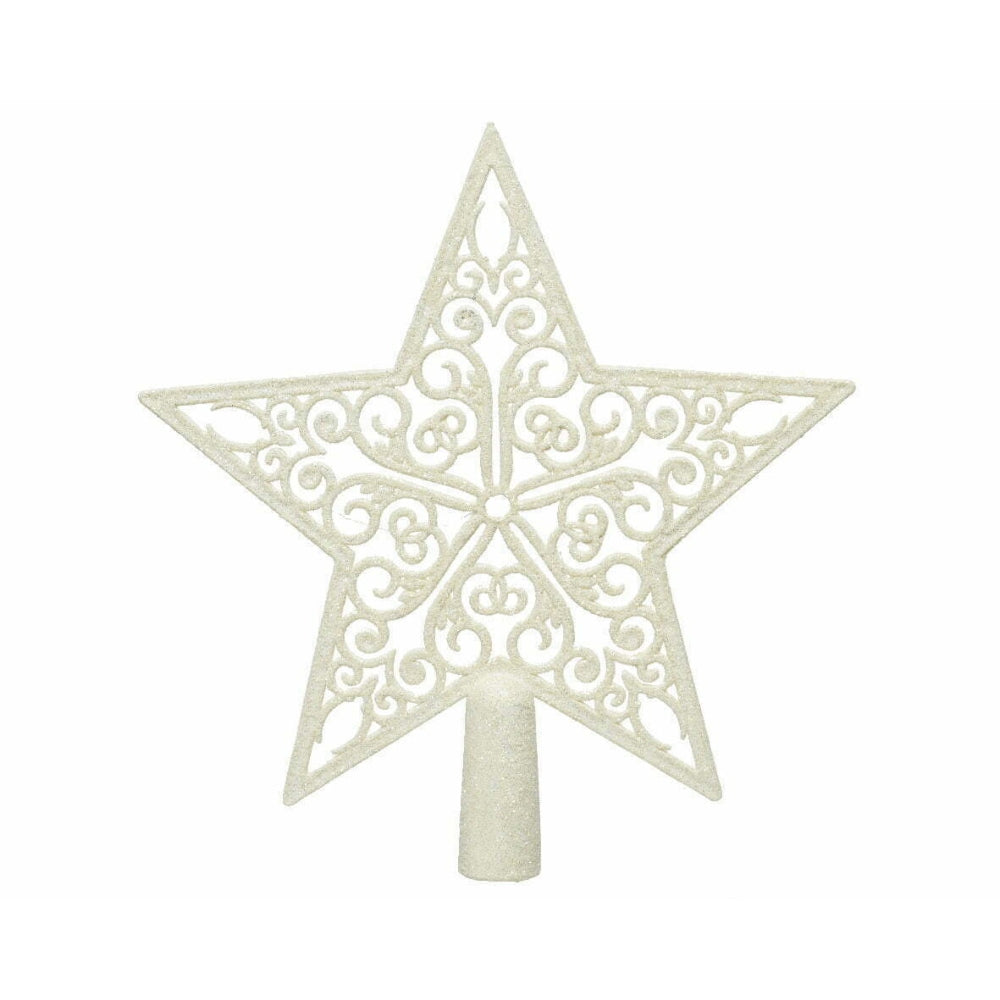 Decoris Shatterproof Hollow Star Tree Topper 21cm with Glitter - White