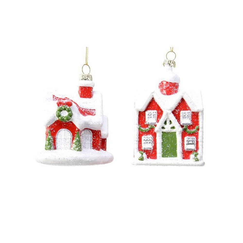 Decoris Hanging Plastic House 9cm - 2 Assorted