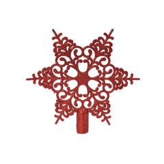 Decoris Hollow Snowflake Star Tree Topper with Glitter 19cm - Red