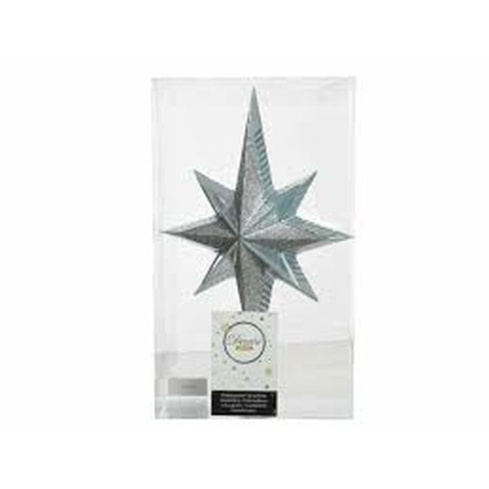 Decoris Shatterproof Peak Star Tree Topper 25.5cm with Glitter - Light Blue