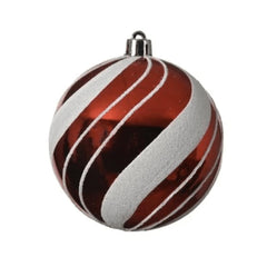 Decoris Shatterproof Bauble with White Stripe Twists 8cm - Red