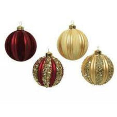 Decoris Glass Bauble with Sequins and Velvet Finish 8cm - 4 Assorted