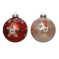 Decoris Glass Bauble with Gingerbread Man 8cm - Pink or Red