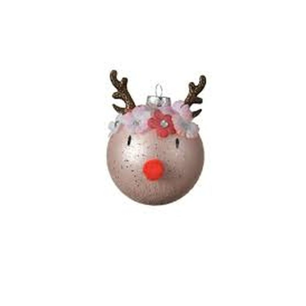 Decoris Glass Bauble Frosted with Antlers and Flowers 8cm - 2 Assorted Colours