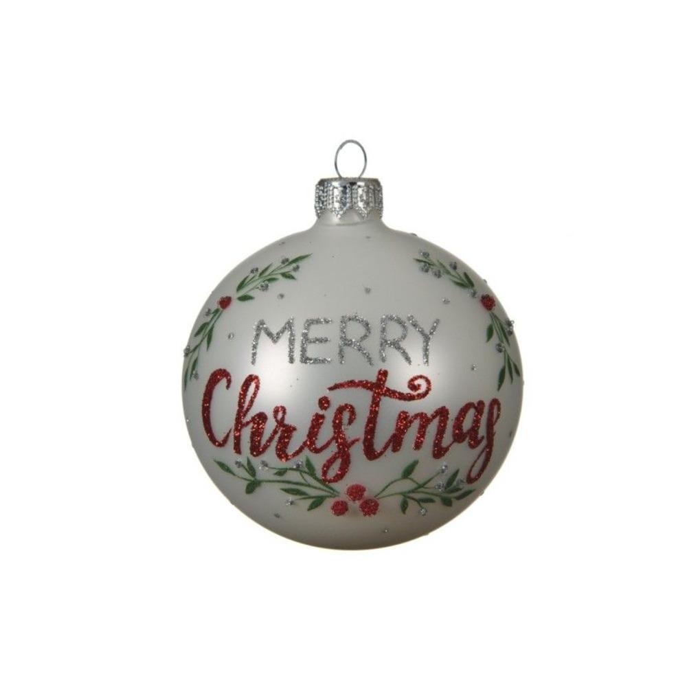 Decoris Glass Bauble with Text 8cm - White