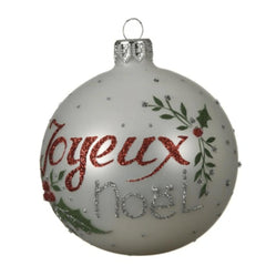 Decoris Glass Bauble with Text 8cm - White