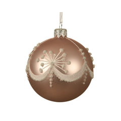 Decoris Glass Bauble with White Glitter Design 8cm - Pink