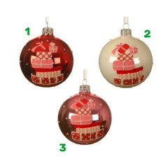 Decoris Glass Bauble with Presents 8cm - 3 Assorted Colours