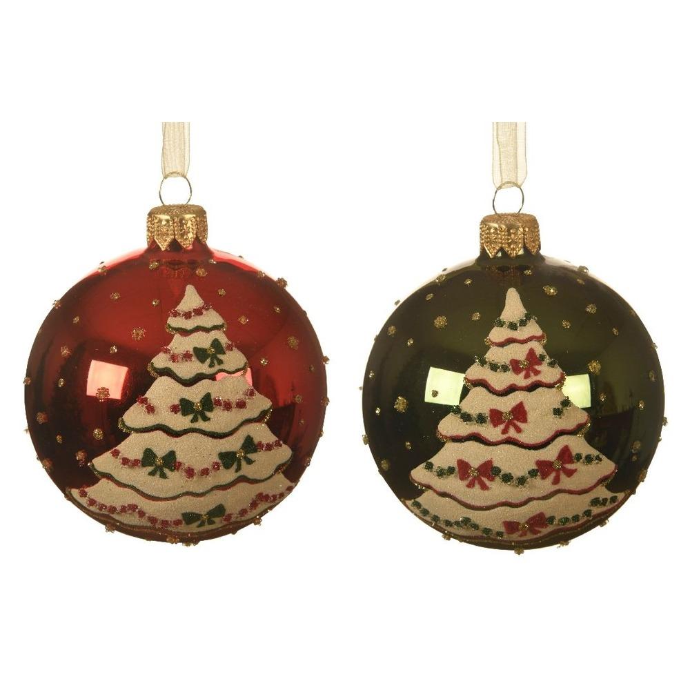 Decoris Glass Bauble with Tree 8cm - Red or Green