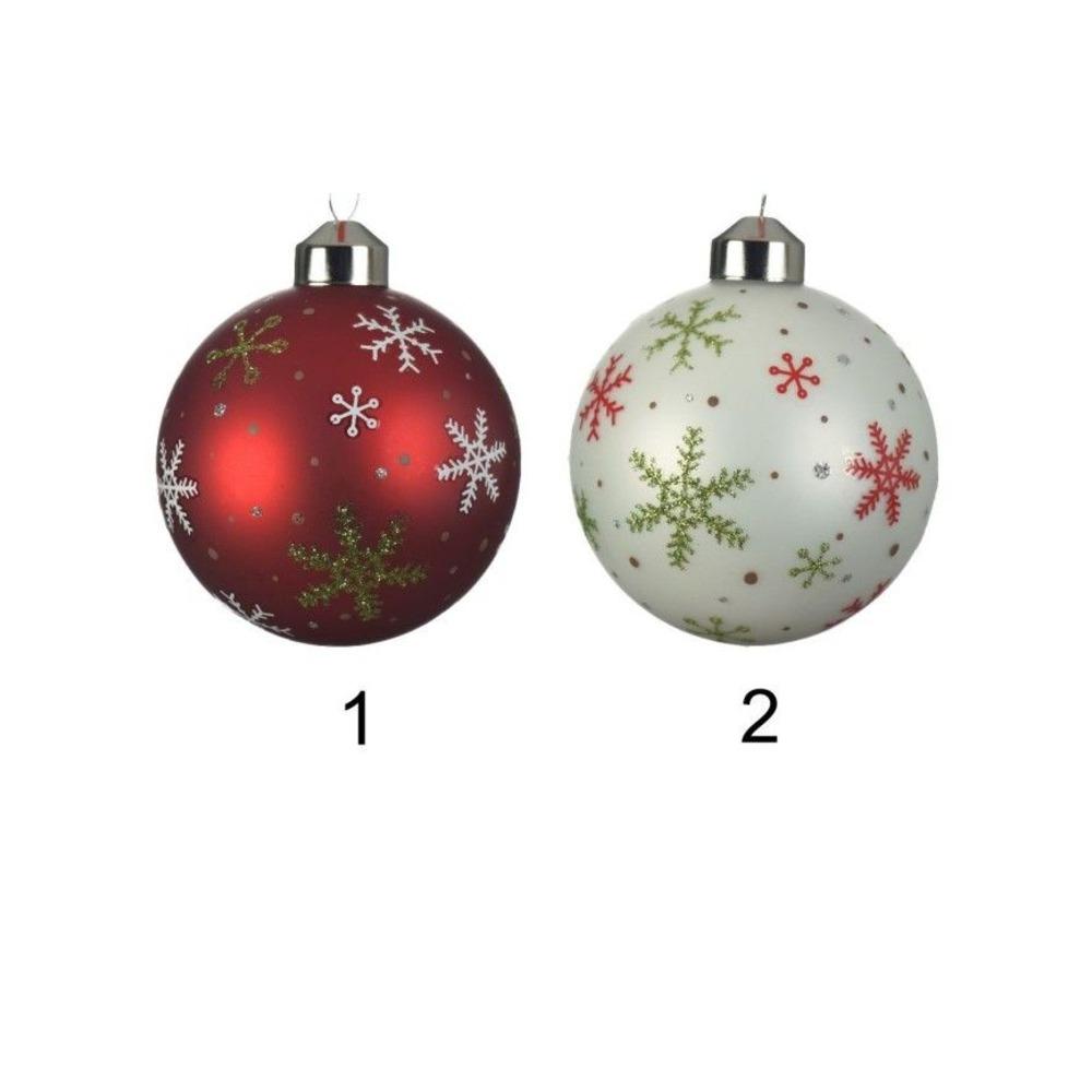 Decoris Glass Bauble with Snowflakes 8cm - 2 Assorted Colours