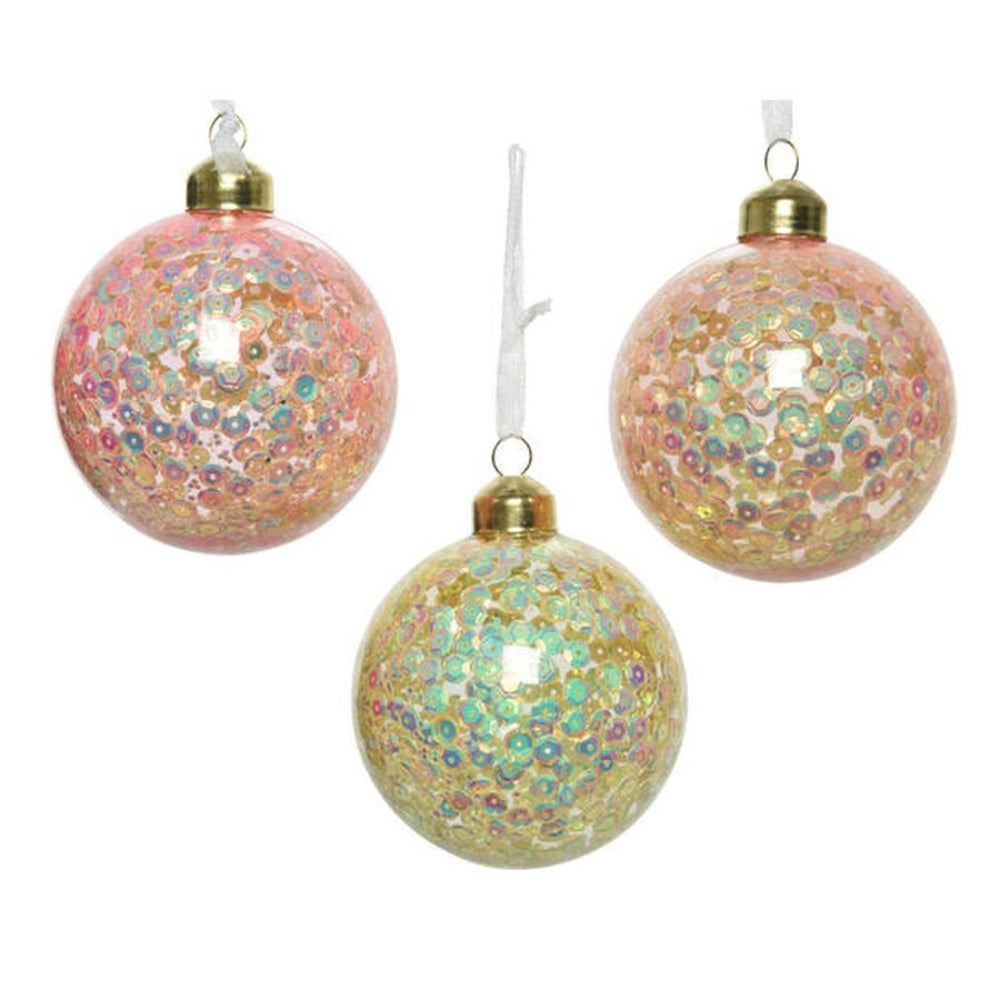 Decoris Glass Bauble with Sequins Inside 8cm - 3 Assorted Shades of Pink