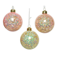 Decoris Glass Bauble with Sequins Inside 8cm - 3 Assorted Shades of Pink