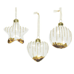 Decoris Hanging Glass Ornament with Gold Spangles 8cm - 3 Assorted