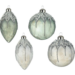 Decoris Glass Ornament Bauble with Beads and Sequins 8cm - 4 Assorted