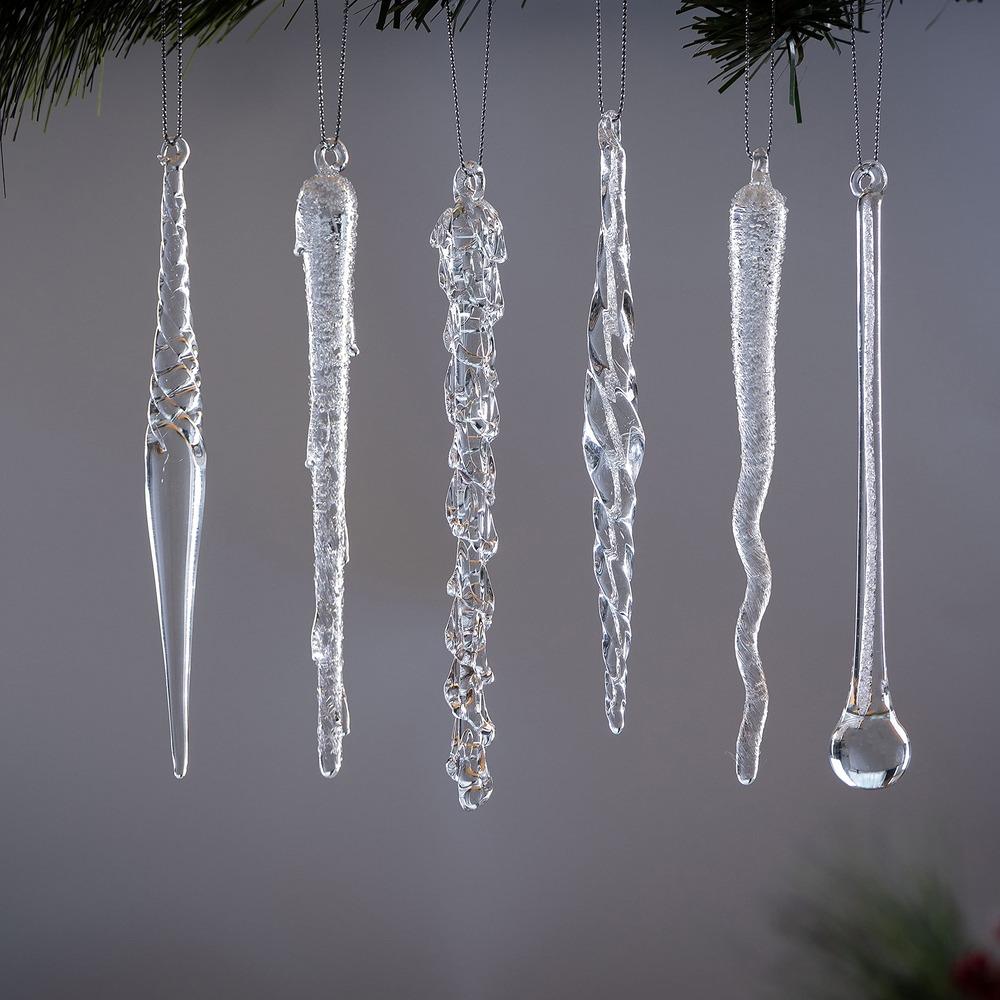 Decoris Hanging Glass Icicle with Glitter 30cm