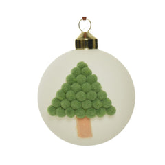 Decoris Glass Bauble with Pompom Tree 8cm